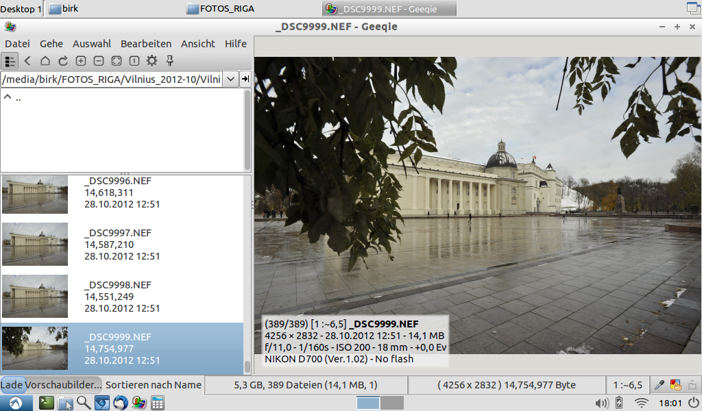 Bild: Der RAW Konverter und Bildbetrachter Geeqie unter Lubuntu Linux 12.10 auf dem Acer Aspire.