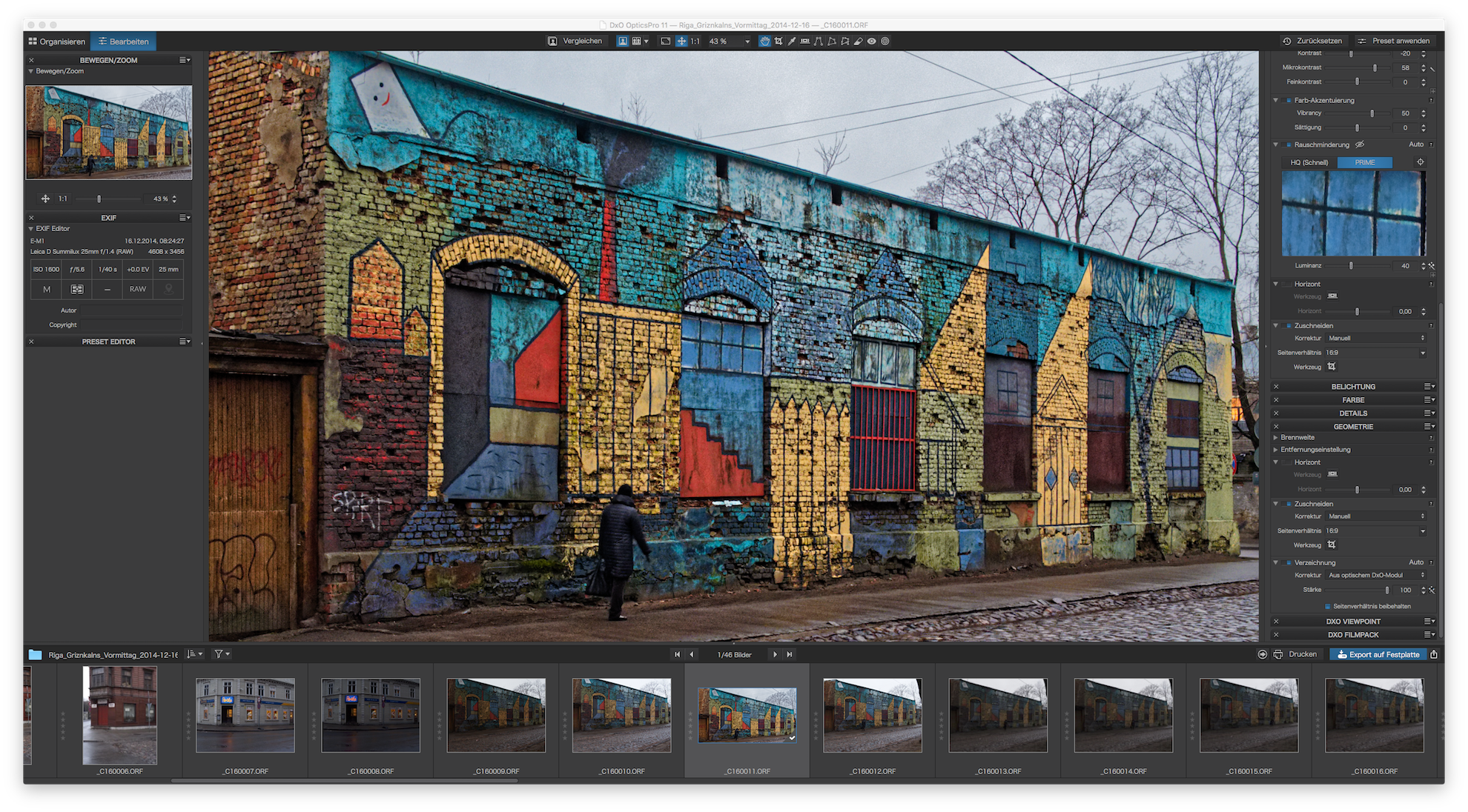 Bild: DxO OpticsPro 11 ELITE EDITION im Fenstermodus auf einem MacBook Pro 13".