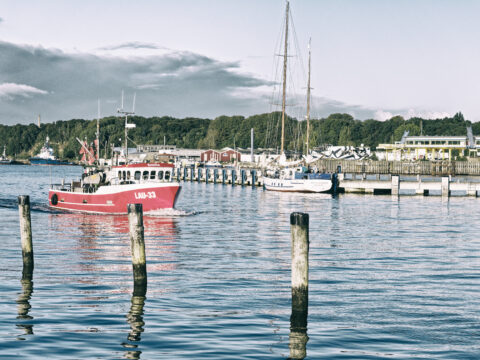 Bild: Einfahrendes Fischerboot. Blick von der Mole des Stadthafens von Sassnitz. Foto: Copyright (c) 2020 by Birk Karsten Ecke. Klicken Sie auf das Bild um es zu vergrößern.