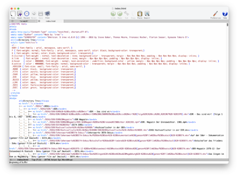 Bild: Das ist der von "tree -H -o Index.html" erzeugte Quellcode der html Datei. Klicken Sie auf das Bild um es zu vergrößern.